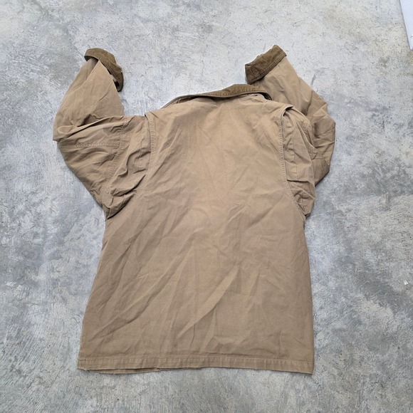 Vintage Mens Tan Workwear Chore Jacket Corduroy Collar Quilted Lined Distressed - Picture 3 of 7